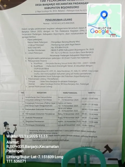 Pengumuman Sekaligus Pembukaan Pendaftaran Peserta Lelang BKKD Desa Banjarjo Tahun 2025